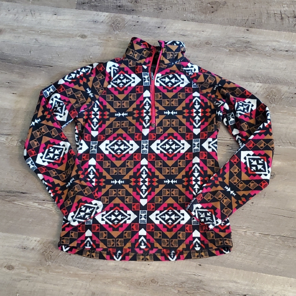 5/$15 Eddie Bauer Multicolor Geometric Zip Pullover, Size XS